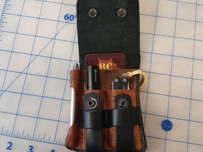 Knife Sheath For Multitool, Custom, Full Grain Leather, Hand tooled, Hand made in the Okanagan, Oliver, B.C., Canada.