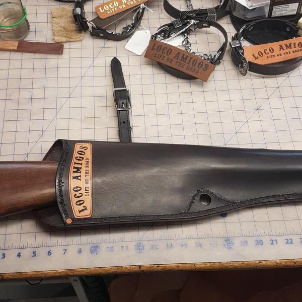 Rifle Scabbards Assorted And Some With Mounting Straps To Attach to What Ever You Ride. Horse Or Horse Powered Vehicle With Wheels. Custom, Full Grain Leather, Hand tooled, Hand made in the Okanagan, Oliver, B.C., Canada.
