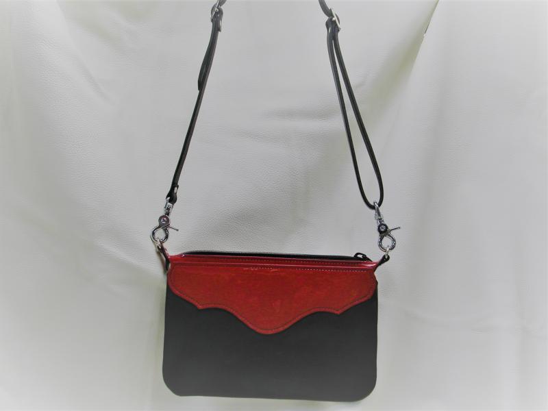 Purse Black With Red Accents, Custom, Full Grain Leather, Hand Made in the Okanagan, Oliver, B.C., Canada.